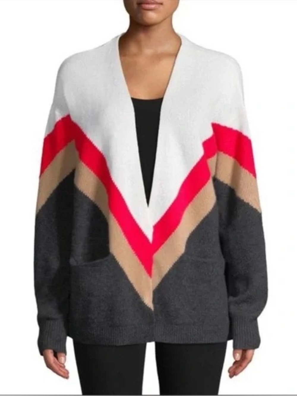 Wildfox Cream, Red & Brown Chevron Open Cardigan